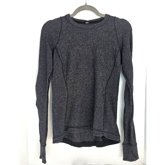 Lululemon Runderful Long Sleeve | Heathered Herringbone Black Rulu Top Sz 6- EUC - Picture 4 of 12